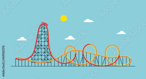 Roller Coaster Adventure Thrilling Ride Under The Sunny Sky Graphic Design
