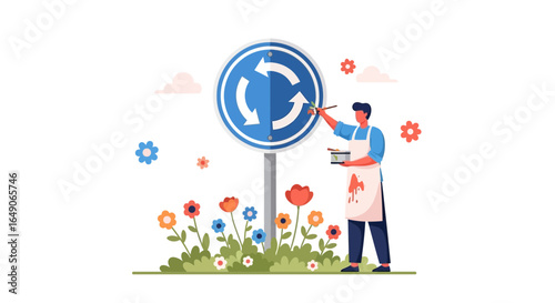 Roundabout Beautification Artistic Road Safety Improvement Illustration Minimalist Art