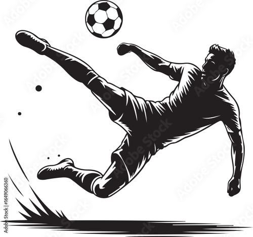 Dynamic soccer player bicycle kick action silhouette