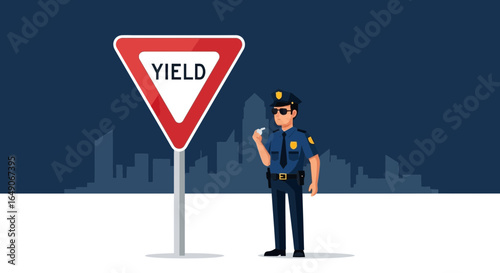 Safety First Policeman Overseeing Traffic Near A Busy Road Intersection