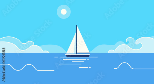 Sailing Adventure Under The Summer Sun On The Sea With Minimalist Design