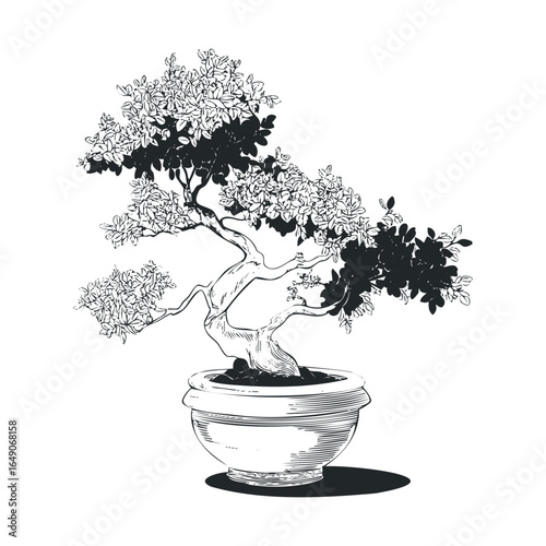 Elegant bonsai tree in decorative pot for relaxation and mindfulness