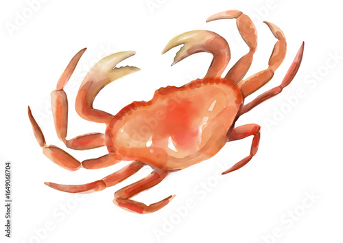 Crab watercolor illustration hand-drawn isolated on transparent background png.. Seafood illustration drawing sticker
