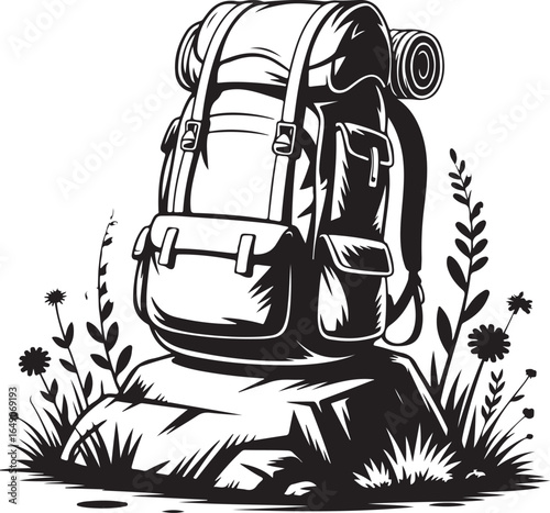 Adventure backpack ready for exploration on rocky terrain