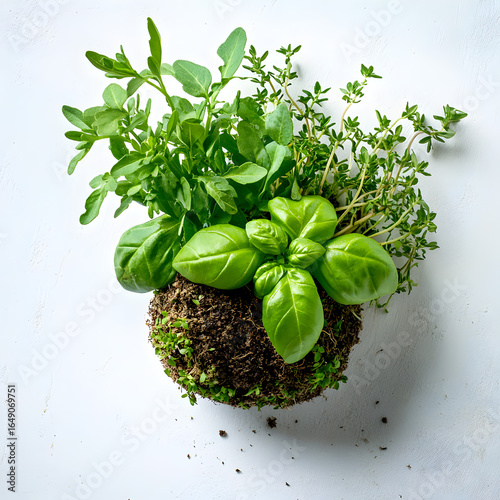 fresh herbs in a soil
