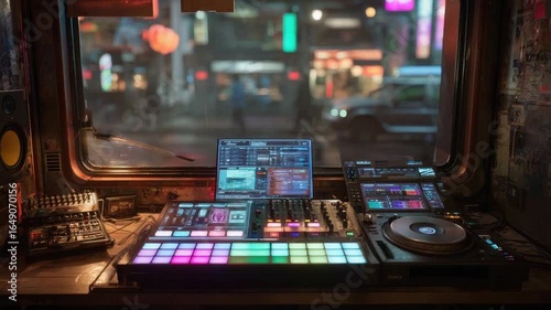 DJ Setup in Futuristic Nightclub Interior