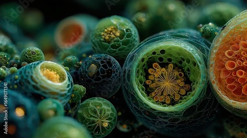 Abstract cellular structures rotating in macro detail