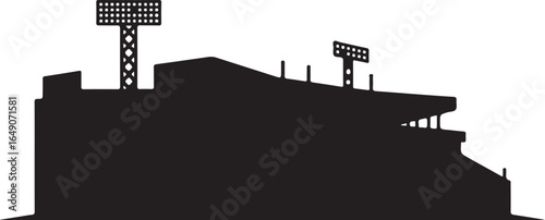 Stadium silhouette with floodlights, event venue icon