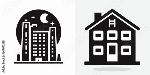 Hostel. Retro Vintage Line Art Clipart Silhouette Vector Illustration. .