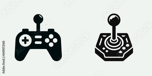Joystick. Retro Vintage Line Art Clipart Silhouette Vector Illustration. Game control hand grip player input device for virtual recreation on screen.