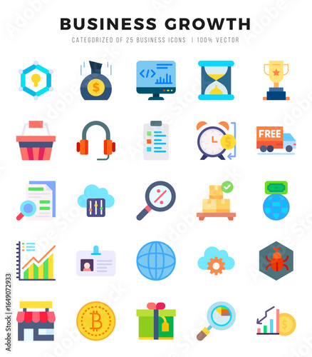 Simple Set of Business Growth Related Vector Flat Icons.