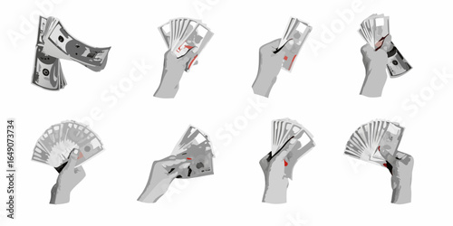 Hands Holding Money A Collection of Financial Illustrations on White Background