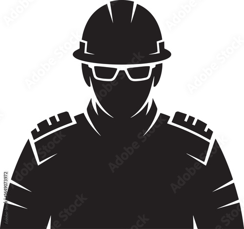 Silhouette of a person wearing a hard hat and safety glasses vector