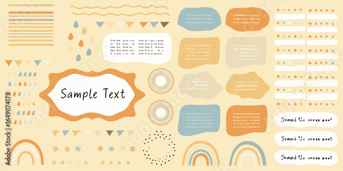 Hand Drawn Boho Scrapbook Elements with Rainbows and Text Boxes