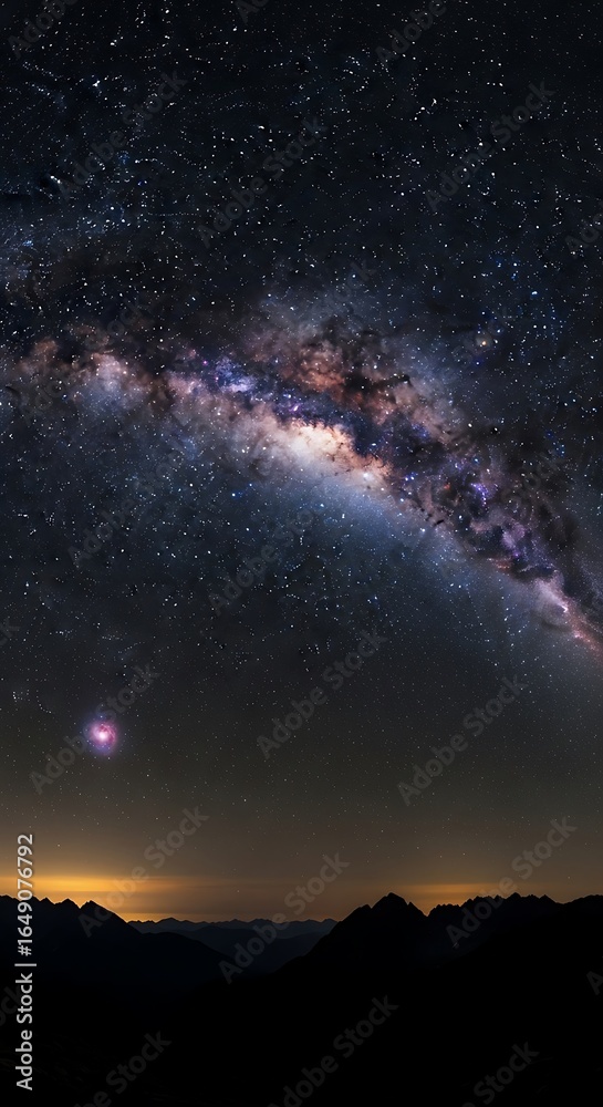 Fototapeta premium Majestic celestial expanse of the Milky Way galaxy over the silhouetted mountain ridge