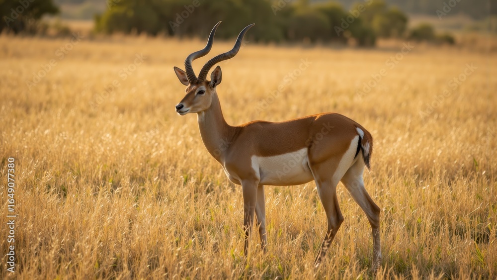 Majestic Male Impala Gazelle in Golden African Savanna at Sunset: Wildlife Photography Majestic Male Impala Gazelle in Golden African Savanna at Sunset: Wildlife Photography