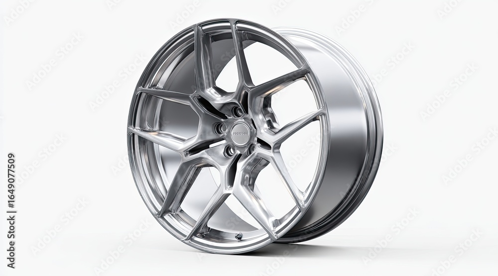 Fototapeta premium Metallic silver alloy wheel, multi-spoke design