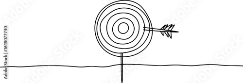 The act of creating a continuous one line drawing of an arrow on a target circle