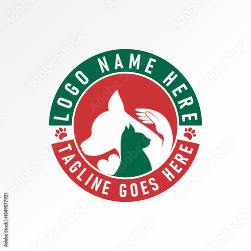 Logo design graphic concept creative premium vector stock image top sell emblem dog, cat, and hand for pet shop clinic animal love adopted puppy care