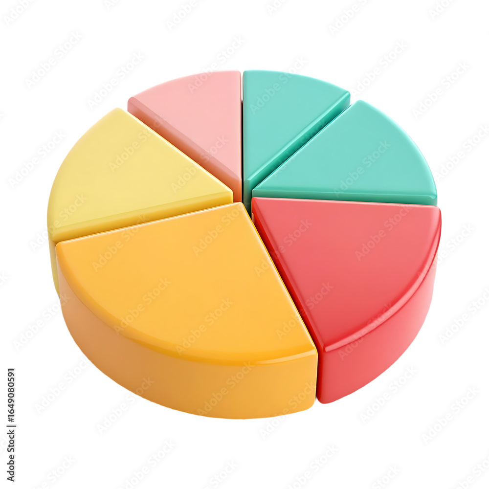 Fototapeta premium 3D icon PastelColored Circular Segments A Divided Pie Chart Representation transparent png illustration