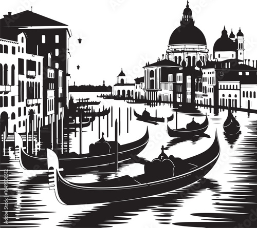 Venice gondolas glide on water past historic buildings in Italy
