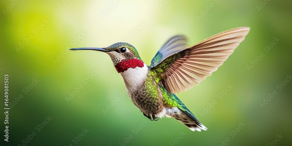 Fototapeta premium Realistic embroidery of hummingbird with depth and dimension, flying through space Stock photo