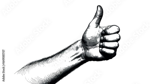 Sketch hand showing thumbs up gesture symbol of approval success and positive sign illustration
