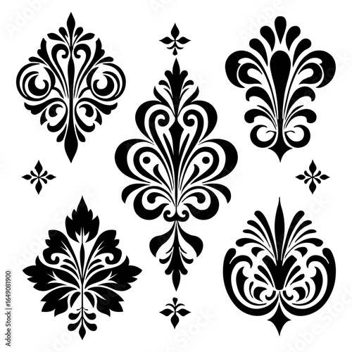 A vintage vector floral elements set of seamless decorative leaf and plant illustrations