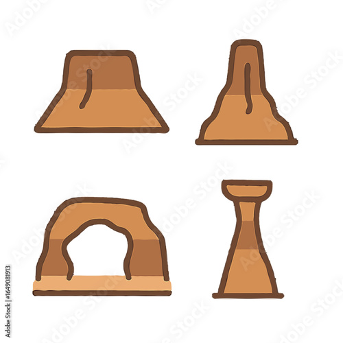 Desert Rock Formations: Unique Vector Illustrations of Mesas, Buttes, Arches, and Hoodoos for Nature and Landscape Designs