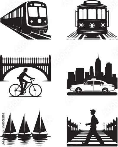 Urban Transport, City Life Silhouettes, Travel & Adventure