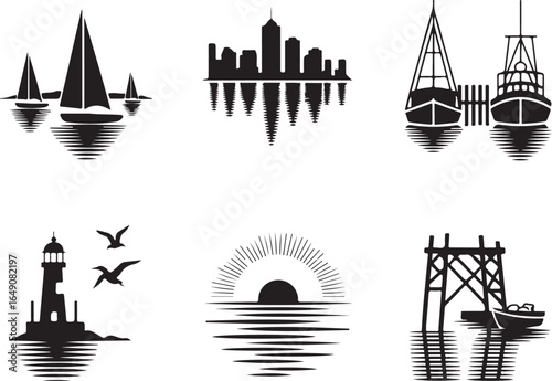 Elegant nautical silhouettes for travel and coastal projects
