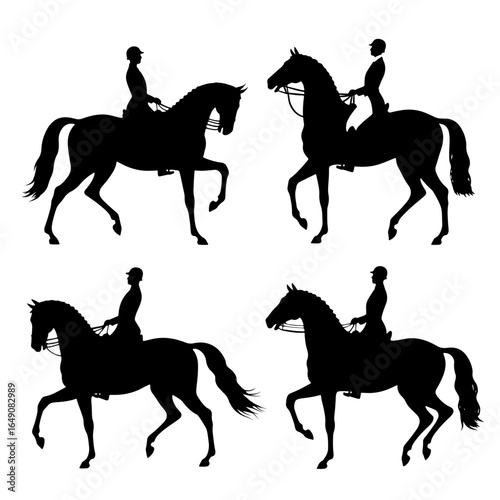 Black vector silhouette of running horses and a rider on a white background