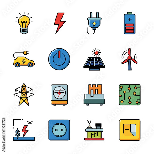 Icons display energy sources utilities power options scene renewable energy details