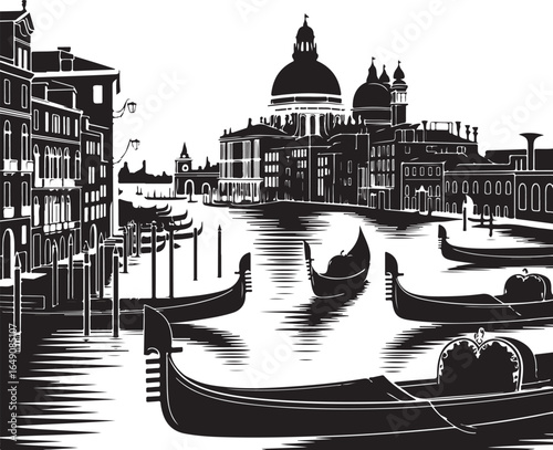 Venetian gondolas glide through the Grand Canal, Italy
