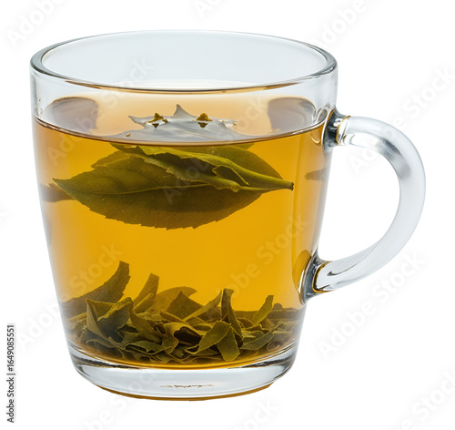 Green tea in a clear cup , isolated on transparent background, png
