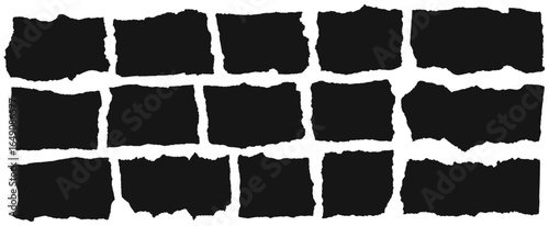 Set of torn paper scrap pieces silhouette with rough ripped edges for collage design, scrapbooking, vintage stationery and grunge templates	