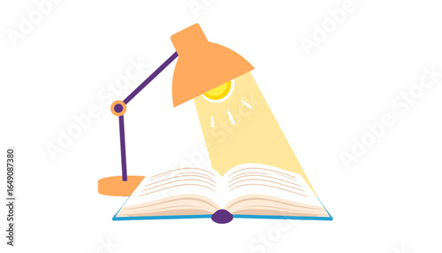 A glowing table lamp shines its light upon an open book, symbolizing education, discovery, and the pursuit of knowledge.
