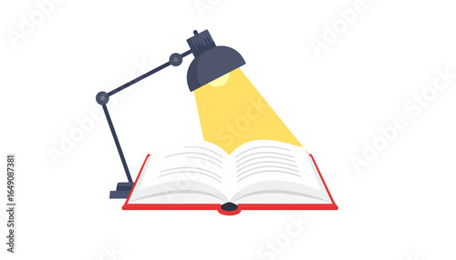 Open book under the bright light of a desk lamp, a concept of education, discovery, learning, and knowledge