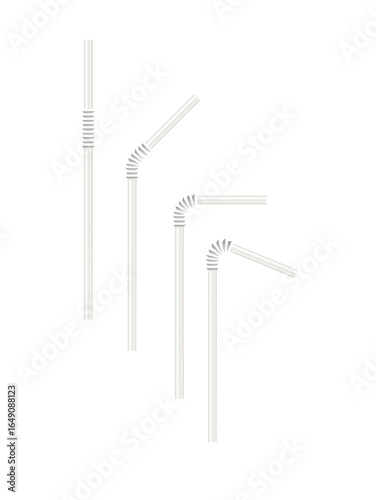 Realistic color drinking straw. Plastic paper bendy pipes for beverages. Flexible bar liquid sucking accessories. Tubes for juice or soda. Vector