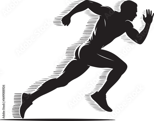 Dynamic sprinter in motion, achieving speed and focus in black silhouette