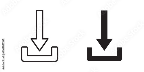 Download arrow icon. Download icon. Upload button. Load symbol stroke and fill on white bakcground.