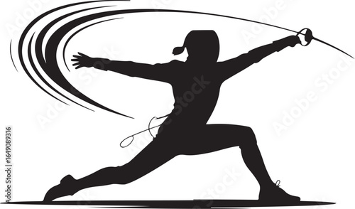 Dynamic silhouette of a fencer in action, competitive spirit