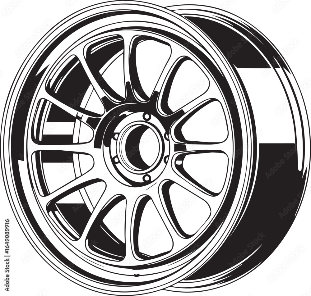 Fototapeta premium detailed vector outline of car wheel rim in eps ai jpeg png for mechanical design blueprint and auto parts catalogs