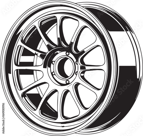 detailed vector outline of car wheel rim in eps ai jpeg png for mechanical design blueprint and auto parts catalogs