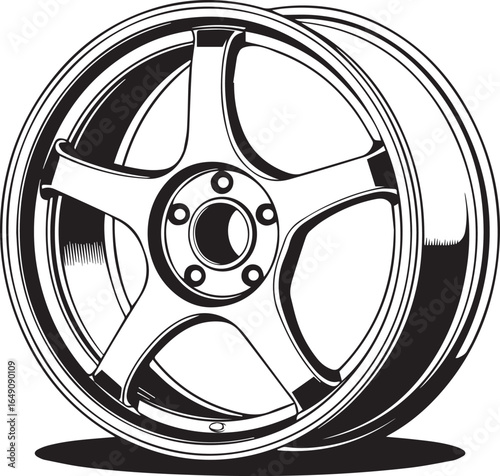 monochrome car rim vector artwork five spoke wheel hub design minimalistic automotive schematic ai eps jpeg png