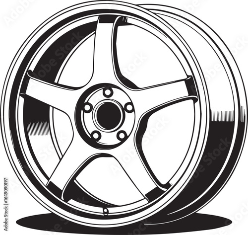 high resolution vector car wheel rim illustration five spoke central bolt hub realistic shading ai eps jpeg png