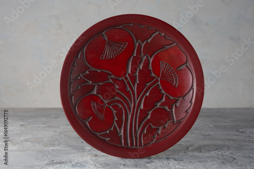 Kamakurabori Kashiki Chadougu Hand-Carved Kamakura Lacquerware Plate by Sansuido – Traditional Japanese Craft