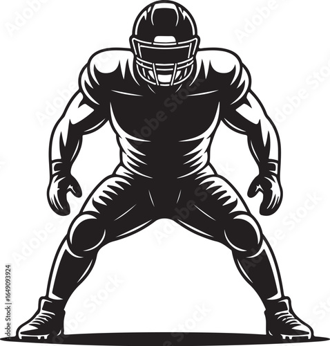 Football player ready for action with intensity and focus