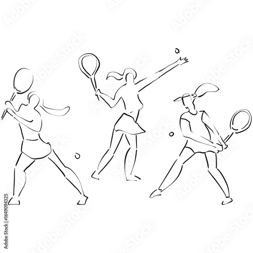 tennis player silhouette. Girls are plaing tennis. hand drawn sketch