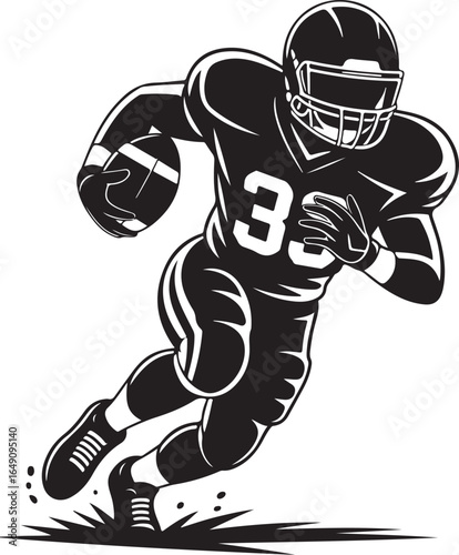 Football player running with ball, action sports graphic design